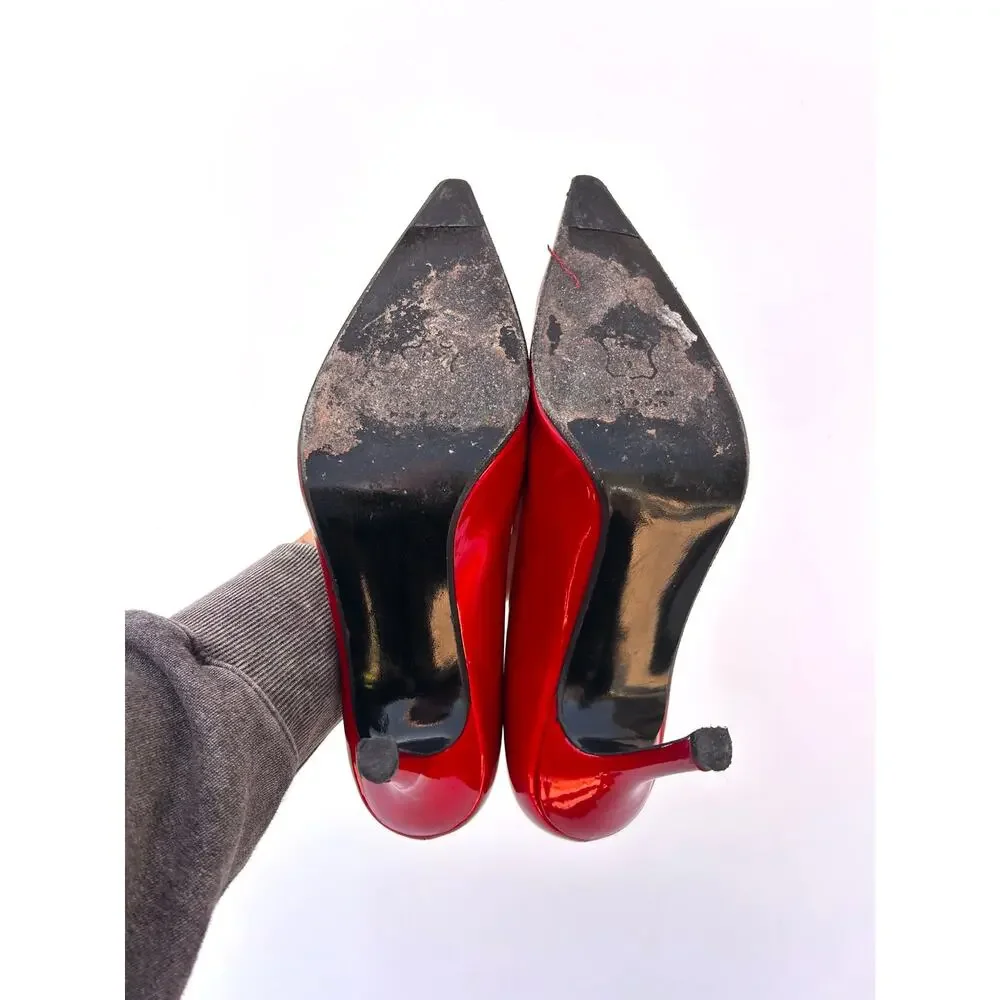 Stuart Weitzman Cherry Red Patent Leather Pointed Toe Heels Stilettos 8.5 Pumps